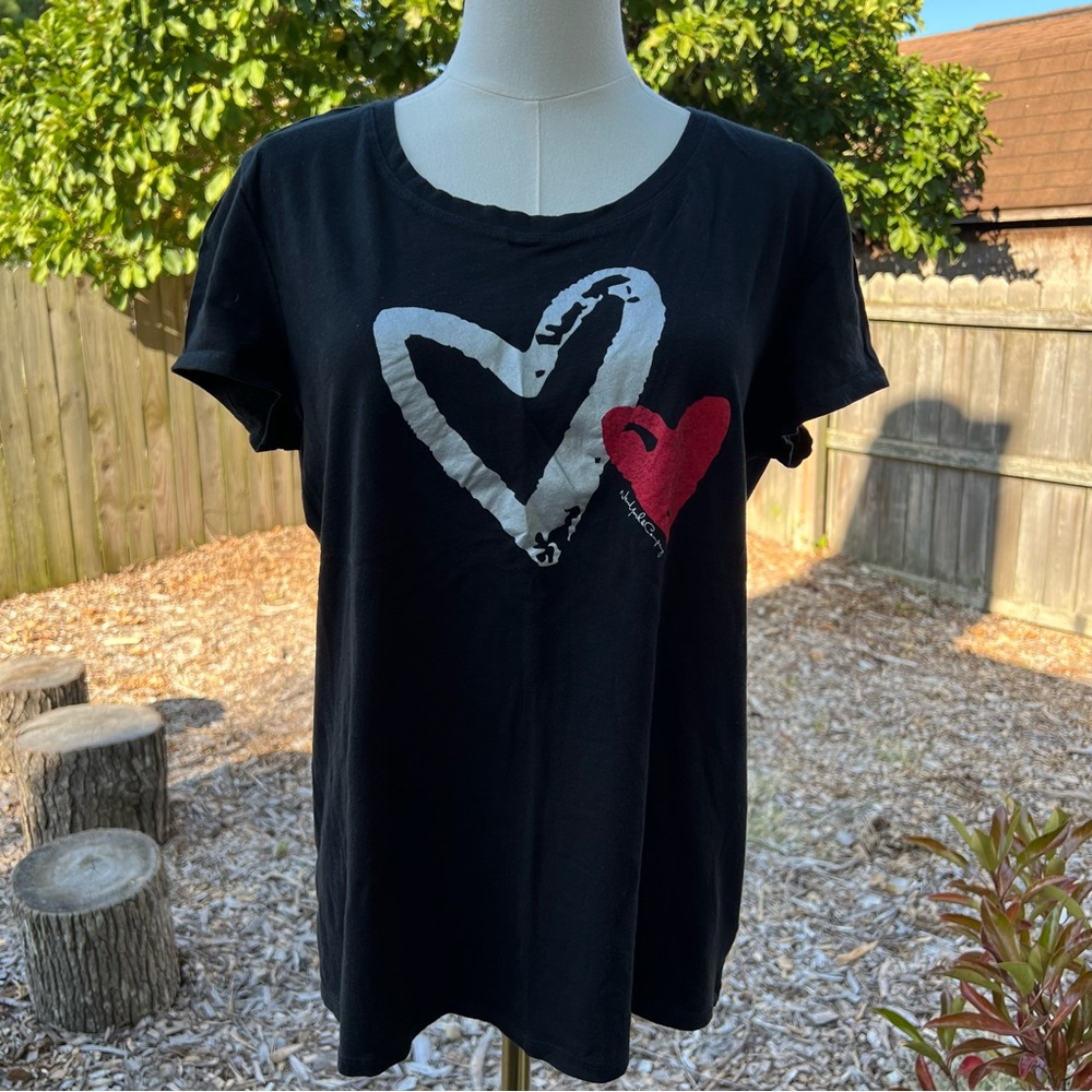 New York and Co Black T Shirt Hearts